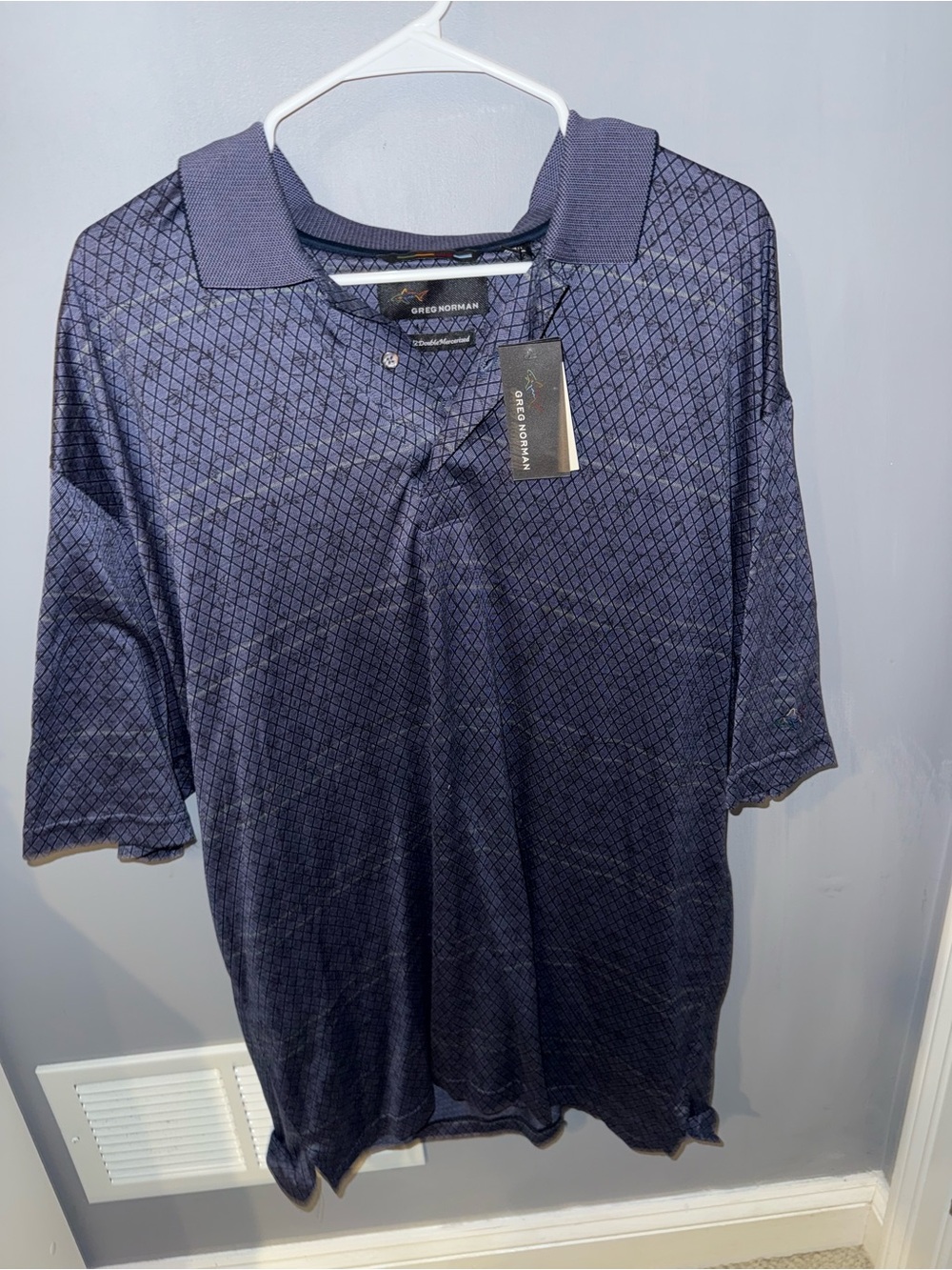 Greg Norman Men’s XL Golf Polo Blue Geometric Double Mercerized NWT